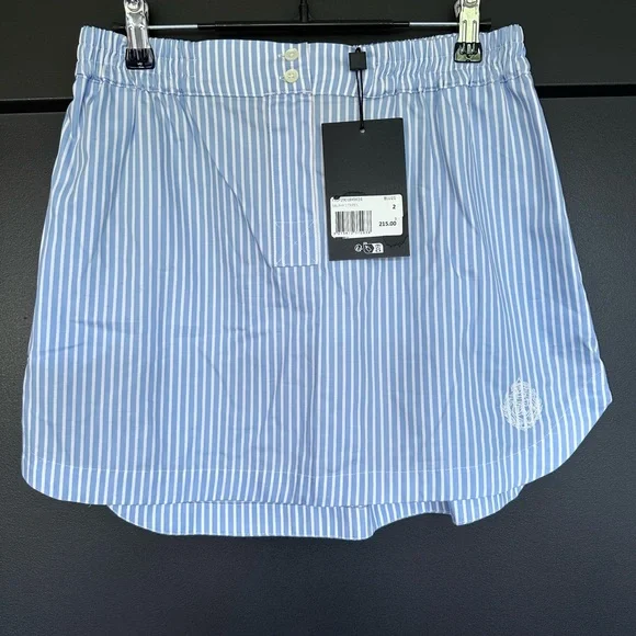 NWT | The Kooples | Light Blue and White Striped | Cotton Mini Skirt - Picture 2 of 8